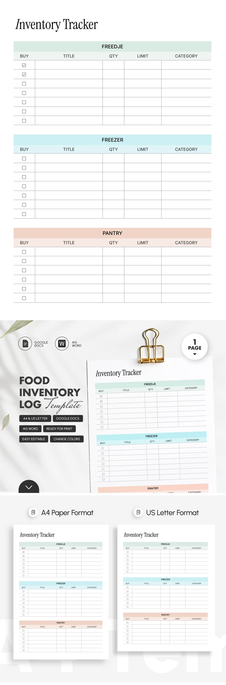 Modèle de journal des stocks alimentaires - free Google Docs Template - 10072347