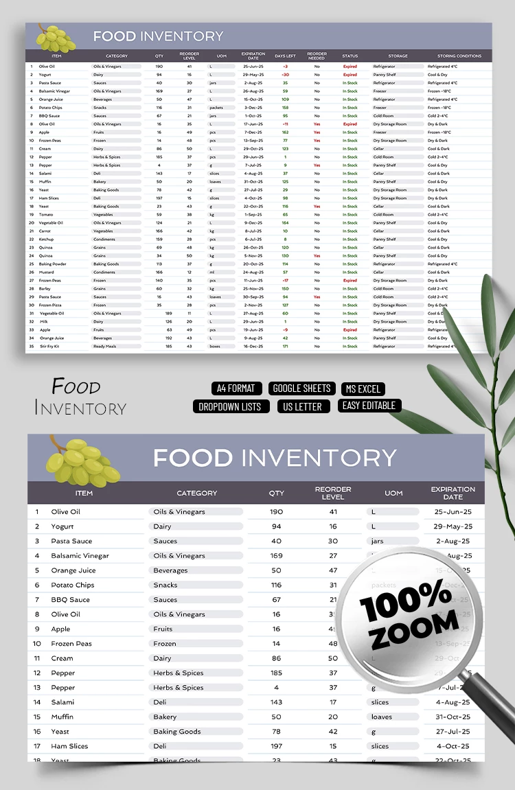 Food Inventory Template Tracker Spreadsheet - free Google Docs Template - 10071474