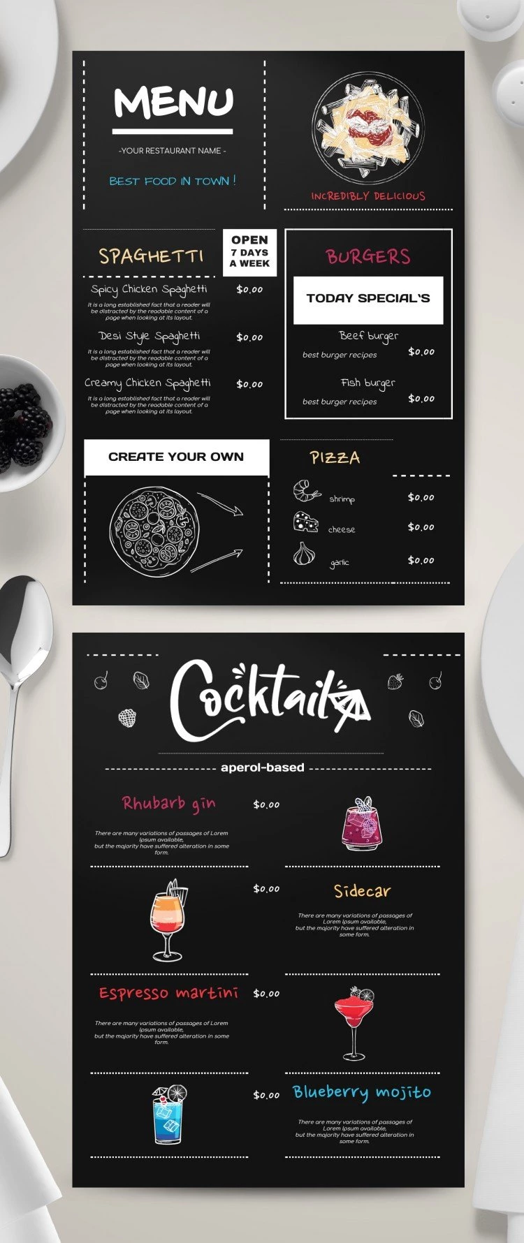 Menu del cibo - free Google Docs Template - 10061530