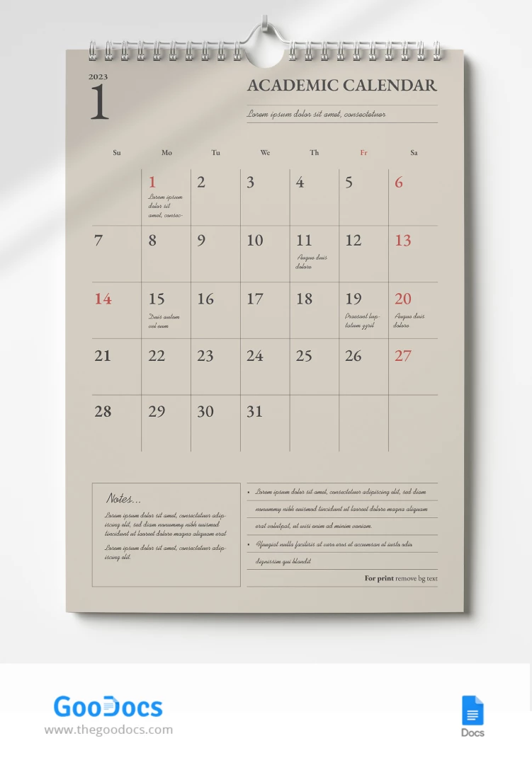 Formal Academic Calendar - free Google Docs Template - 10066863