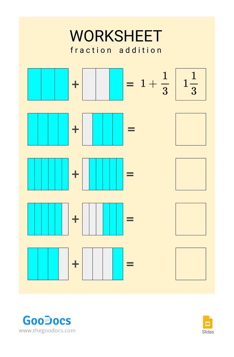 Feuille d'addition de fractions. - free Google Docs Template - 10063425