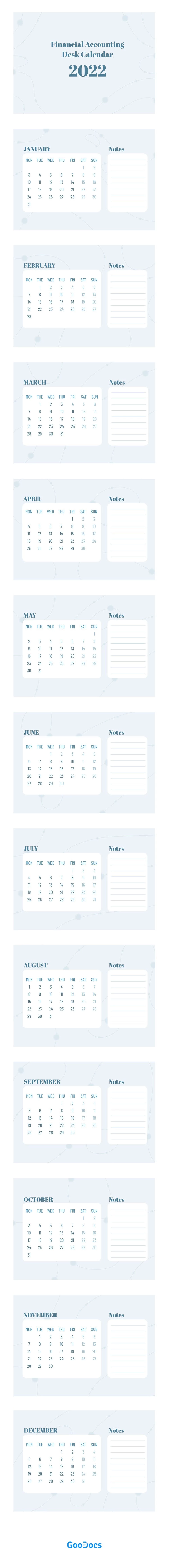 Calendario de escritorio de Contabilidad Financiera - free Google Docs Template - 10061940