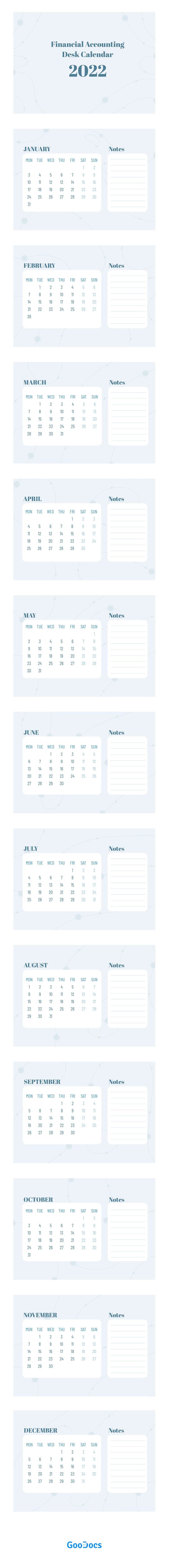 Finanzbuchhaltungs-Tischkalender - free Google Docs Template - 10061940