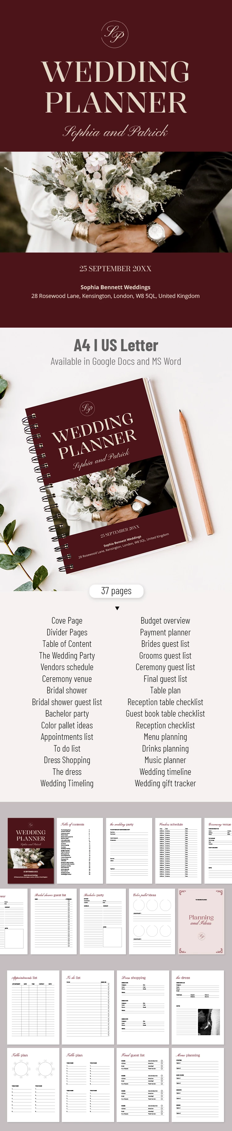 Printable Wedding Planner Template - free Google Docs Template - 10072274
