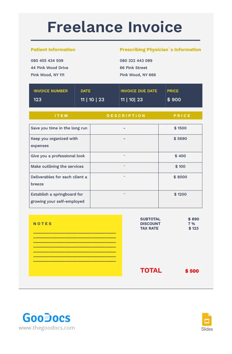 Freelance Invoice - free Google Docs Template - 10064435