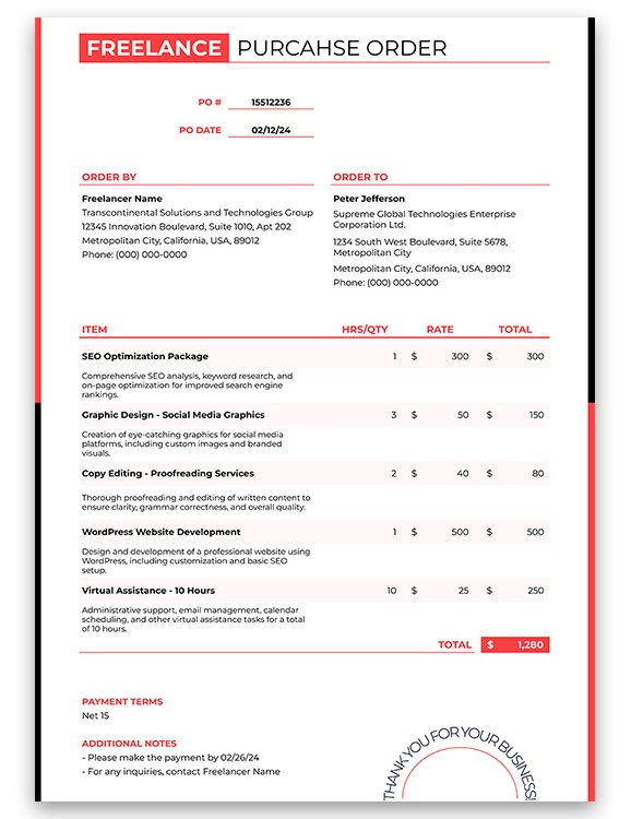 Gratis Orden de compra independiente Plantilla en Google Sheets