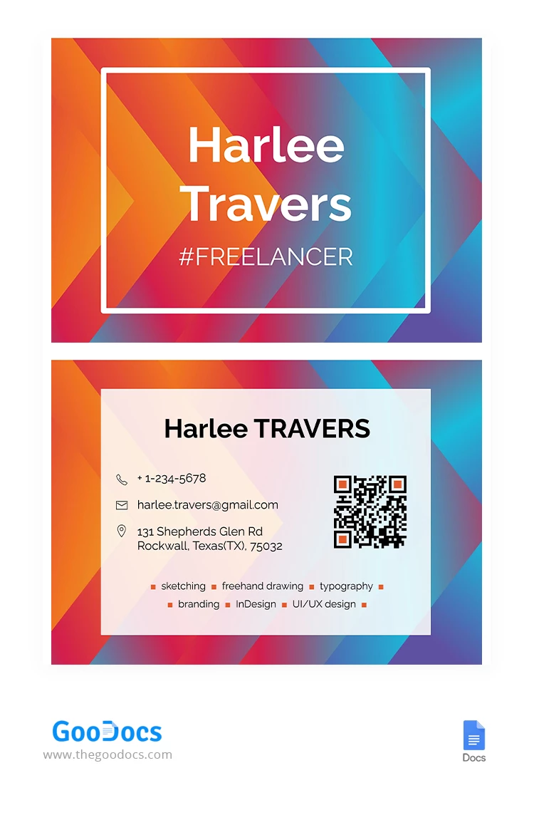 Cartão de visita do freelancer - free Google Docs Template - 10064476