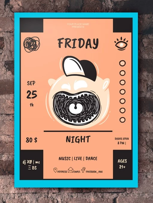 Cartel de fiesta nocturna del viernes. - free Google Docs Template - 10065114