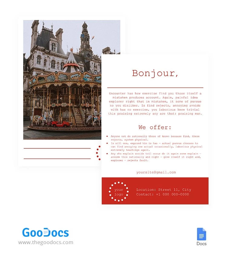 Do cartão postal da loja de Paris - free Google Docs Template - 10062487