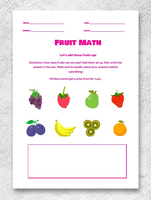 Feuilles de travail sur les fruits. - free Google Docs Template - 10061868