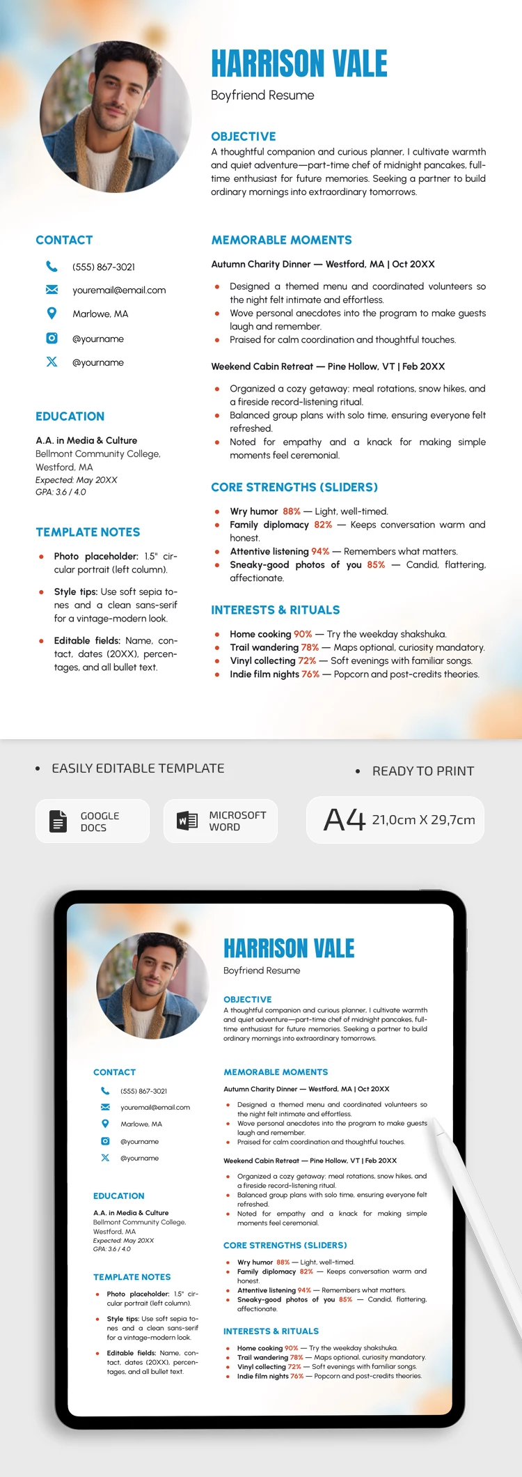 Fun Boyfriend Resume Template - free Google Docs Template - 10072021