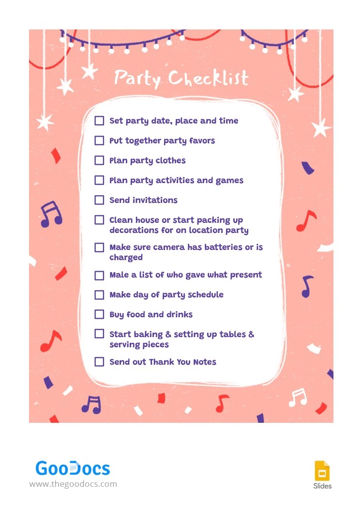 Spaßige Party Checkliste - free Google Docs Template - 10063865