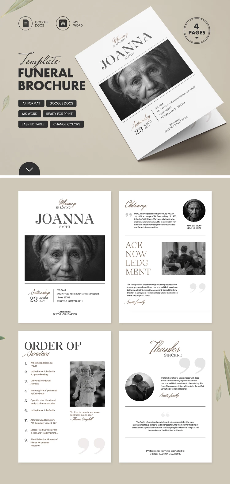 Brochure funéraire - free Google Docs Template - 10069091