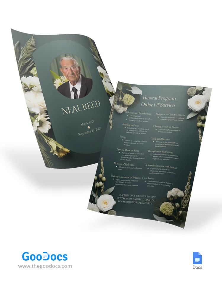 Funeral Program Order Of Service - free Google Docs Template - 10067696