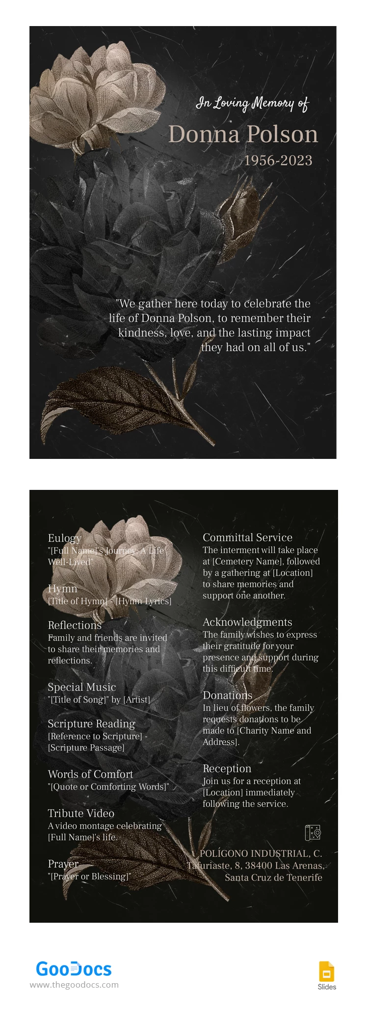 Blumenprogramm für die Beerdigung - free Google Docs Template - 10067120