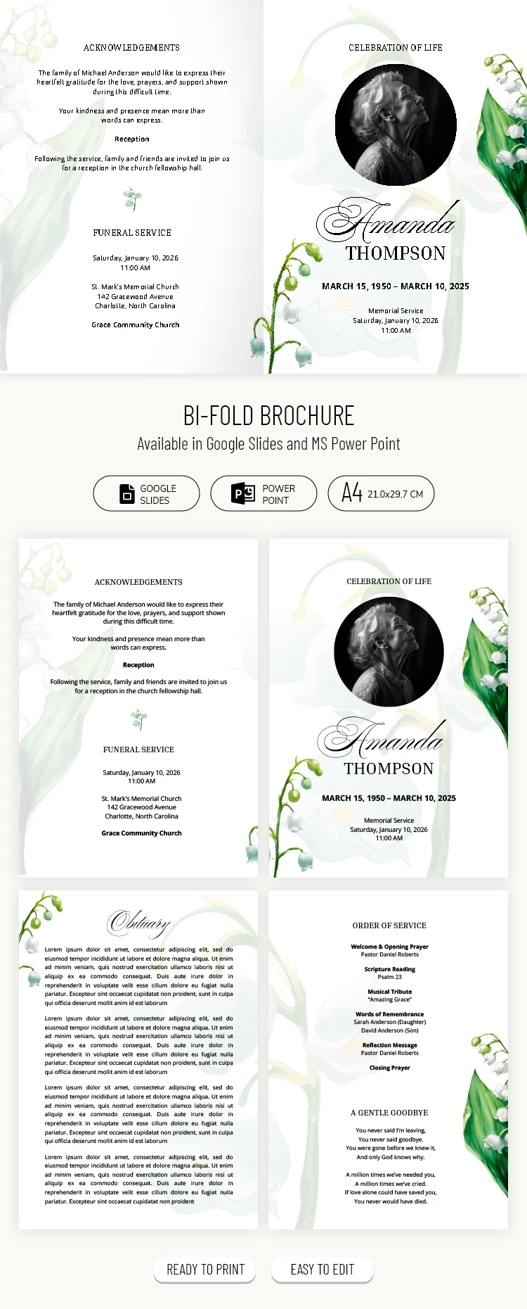 Preview of Bifold Funeral Service Program Template for Google Slides and Microsoft PowerPoint