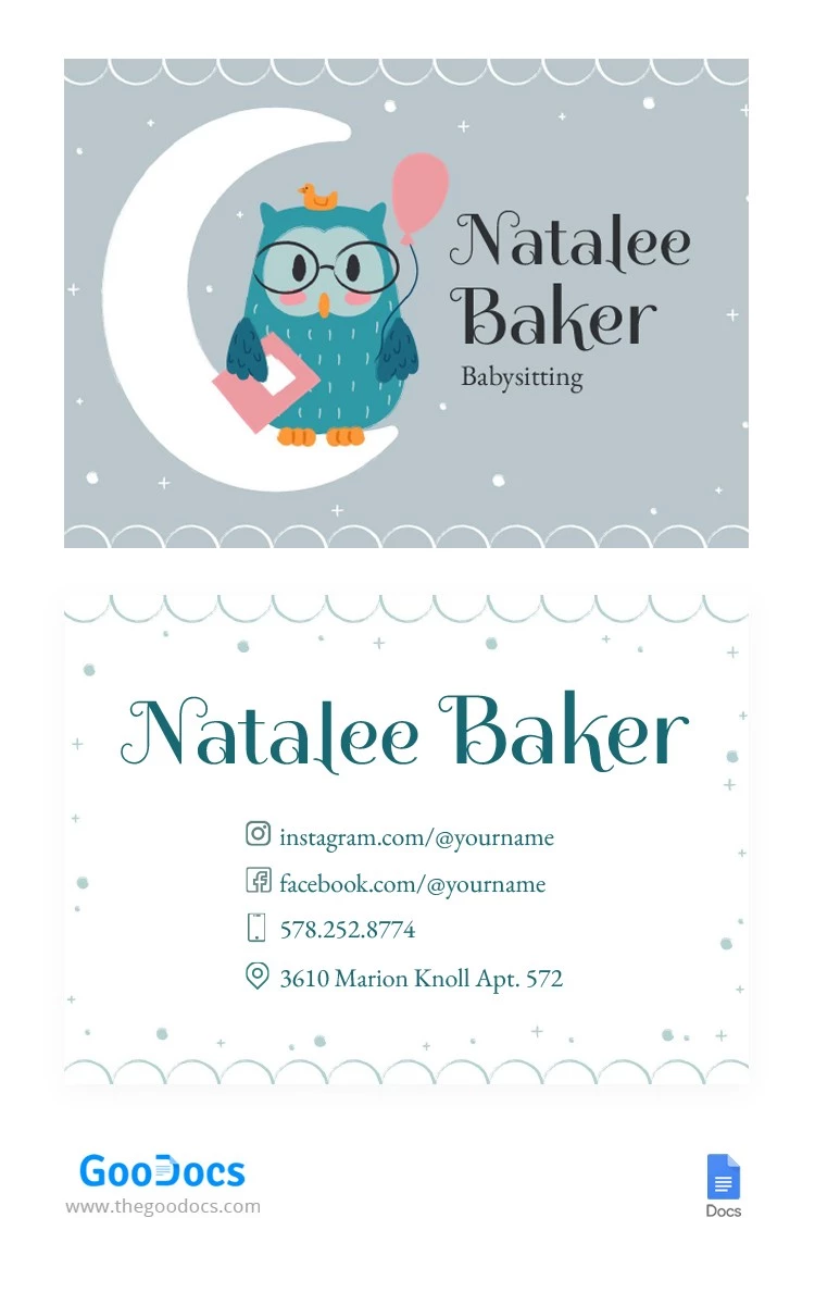 Cartão de visita engraçado de Babysitting - free Google Docs Template - 10065109