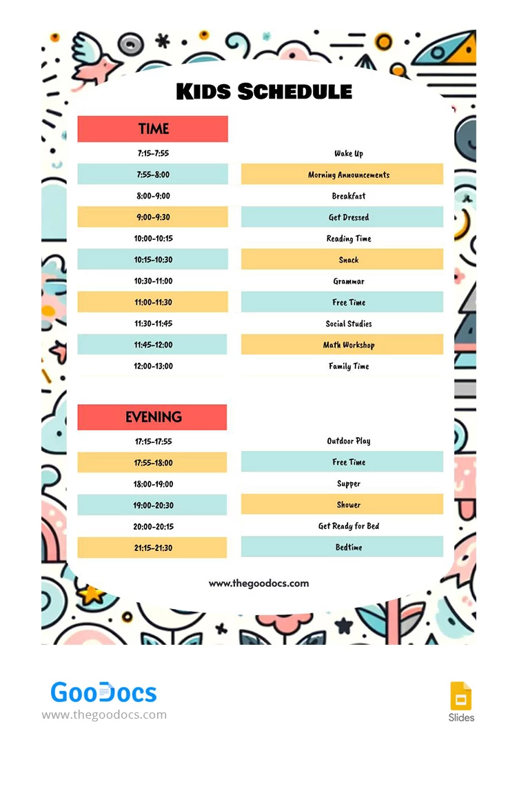Funny Daily Kids Schedule - free Google Docs Template - 10067379