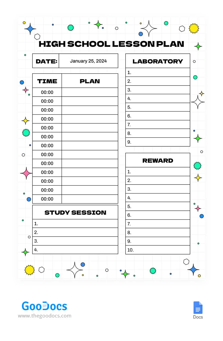 Divertente piano di lezione per il liceo - free Google Docs Template - 10065459