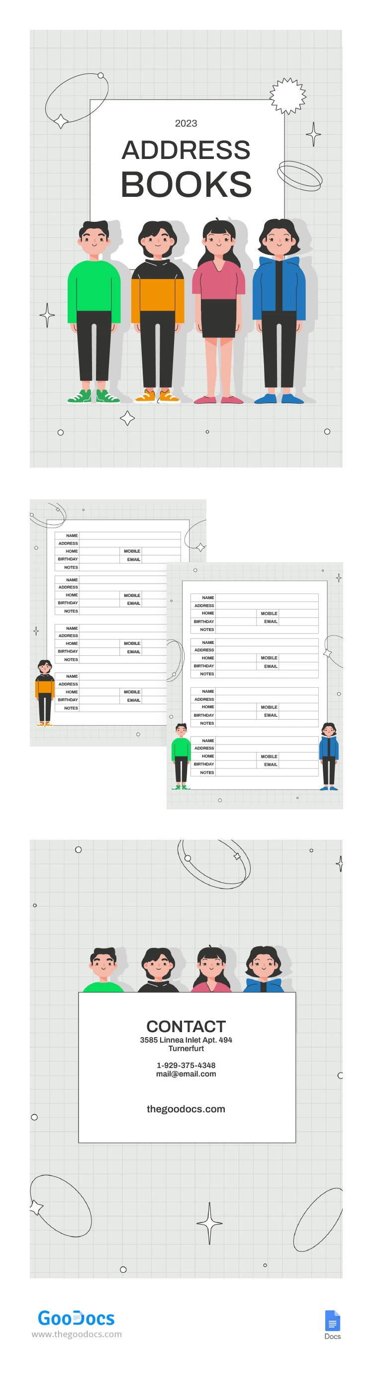 Witziges modernes Adressbuch - free Google Docs Template - 10065622