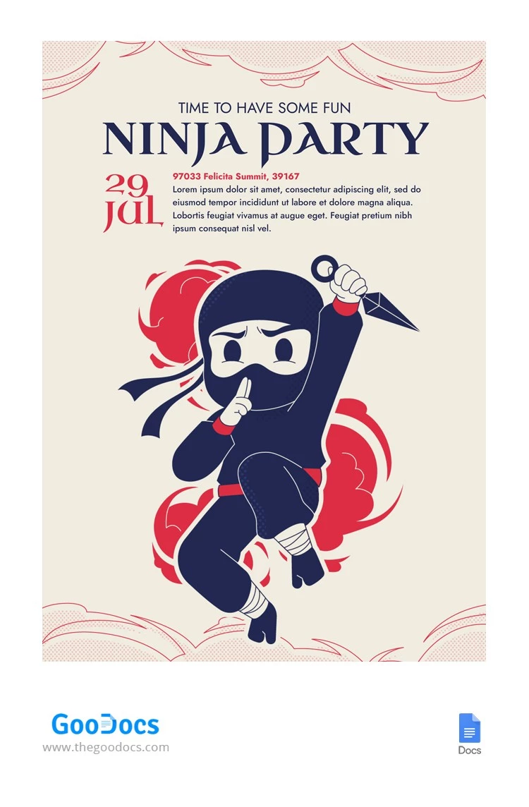 Invitation amusante à une fête de ninjas - free Google Docs Template - 10065789