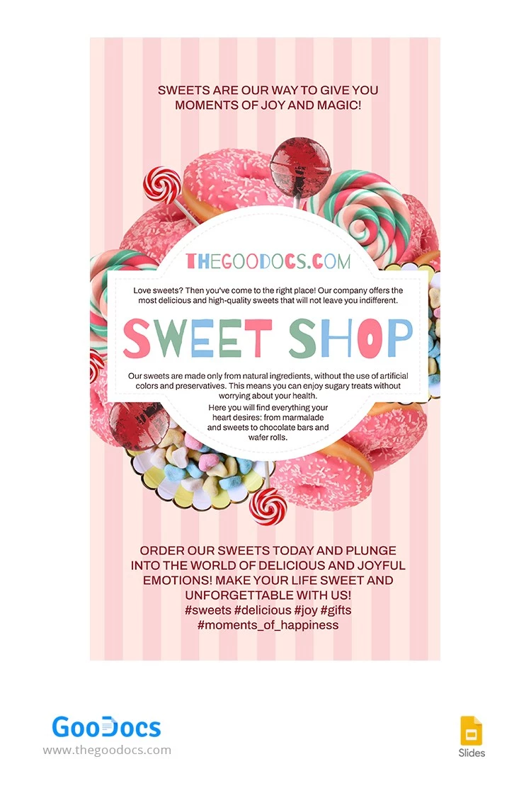 Historias de Instagram divertidas de una dulcería rosa. - free Google Docs Template - 10065802