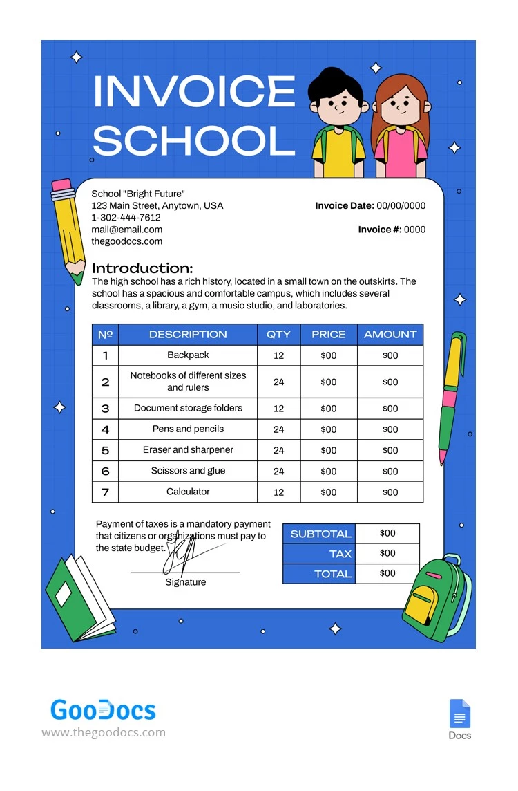 Fatura Engraçada da Escola - free Google Docs Template - 10065980