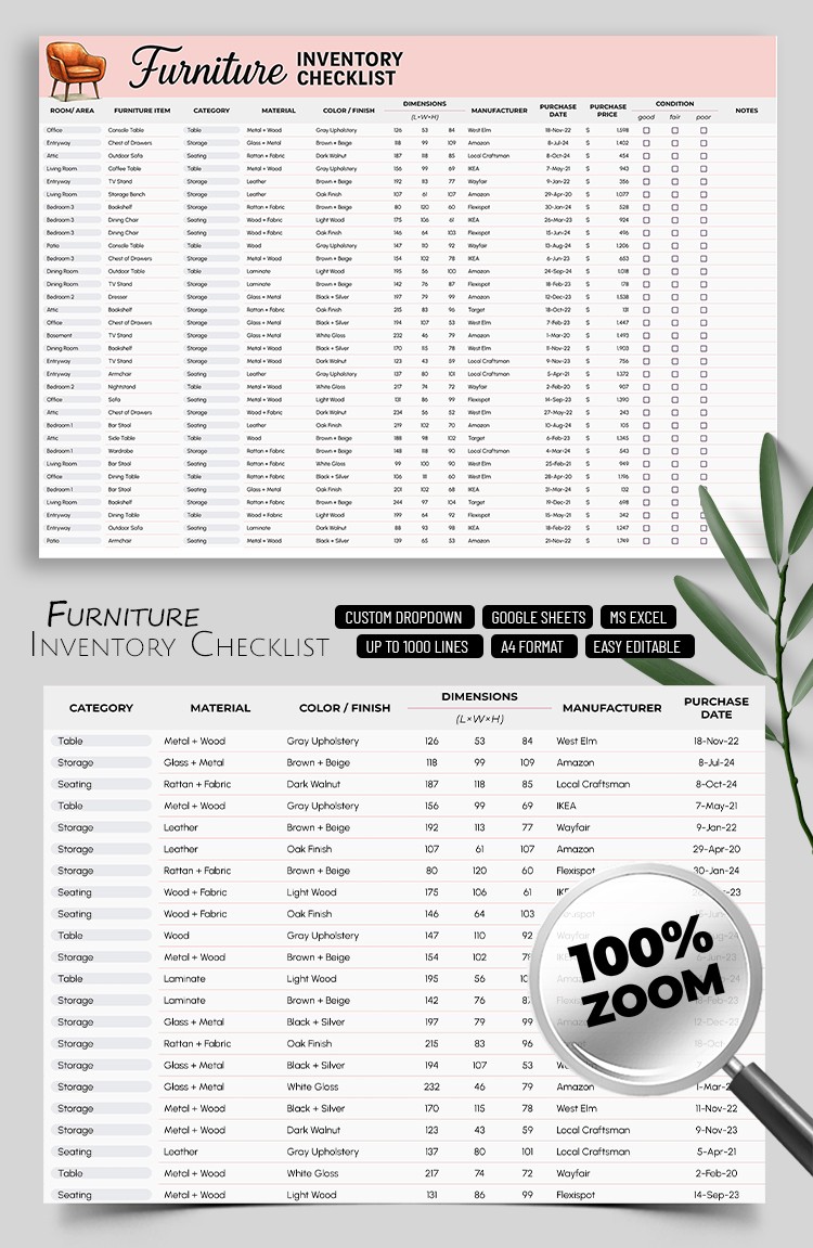 Free Furniture Inventory Checklist Template In Google Sheets