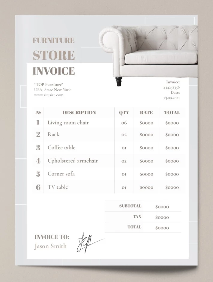 Furniture Store Invoice - free Google Docs Template - 10061870