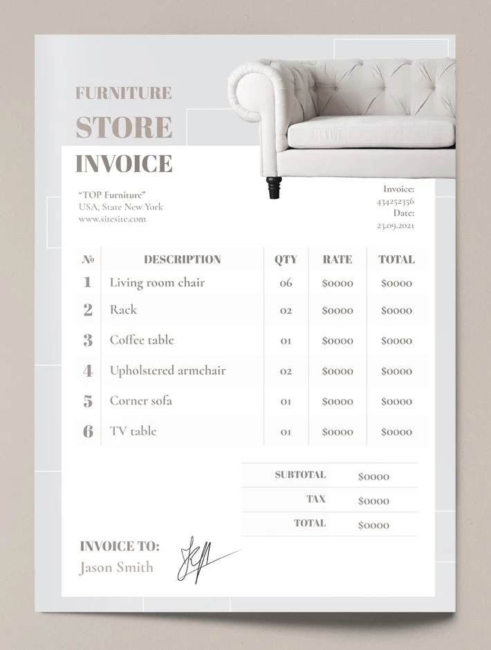 Facture du magasin de meubles - free Google Docs Template - 10061870