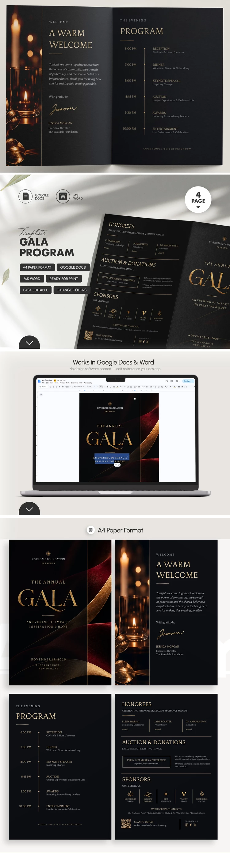 Preview of Gala Program Template for Google Docs and Microsoft Word