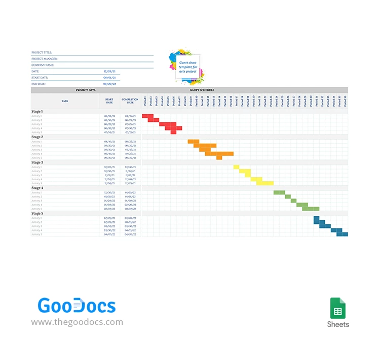 Diagramma di Gantt per progetto artistico - free Google Docs Template - 10063035