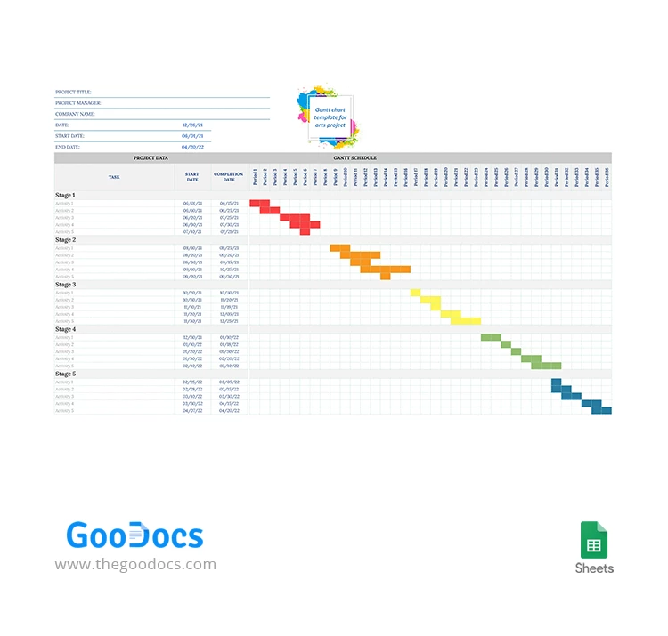 甘特图是艺术项目的项目规划图。 - free Google Docs Template - 10063035