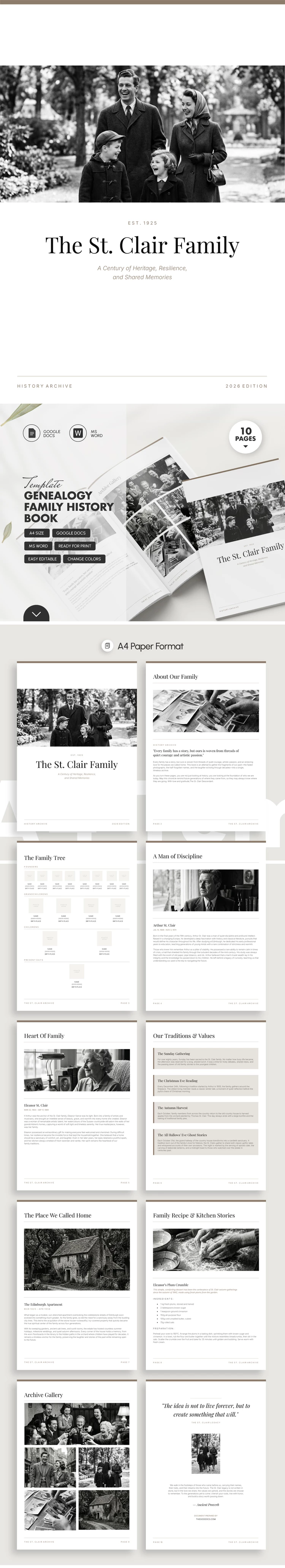 Preview of Genealogy Family History Book Template for Google Docs and Microsoft Word