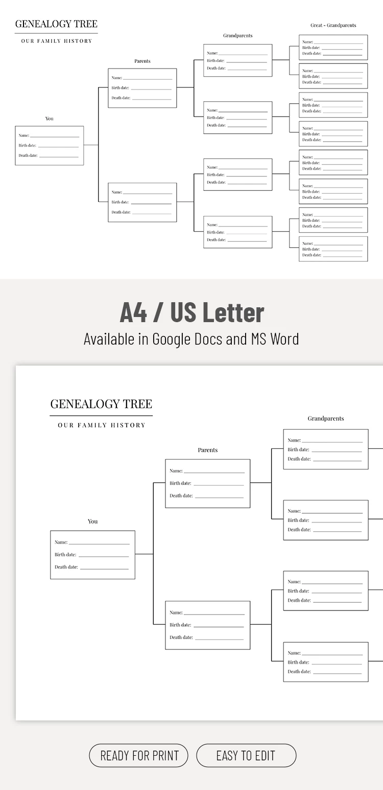 Preview of Genealogy Tree Template for Google Docs and Microsoft Word