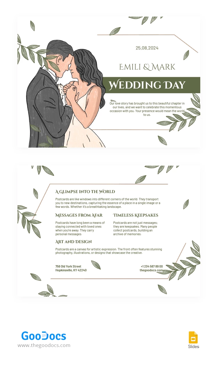 Belo e delicado cartão postal de casamento. - free Google Docs Template - 10067335
