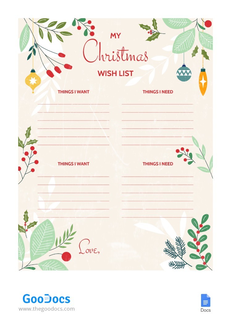 Free Gentle Christmas Wish List Template In Google Docs