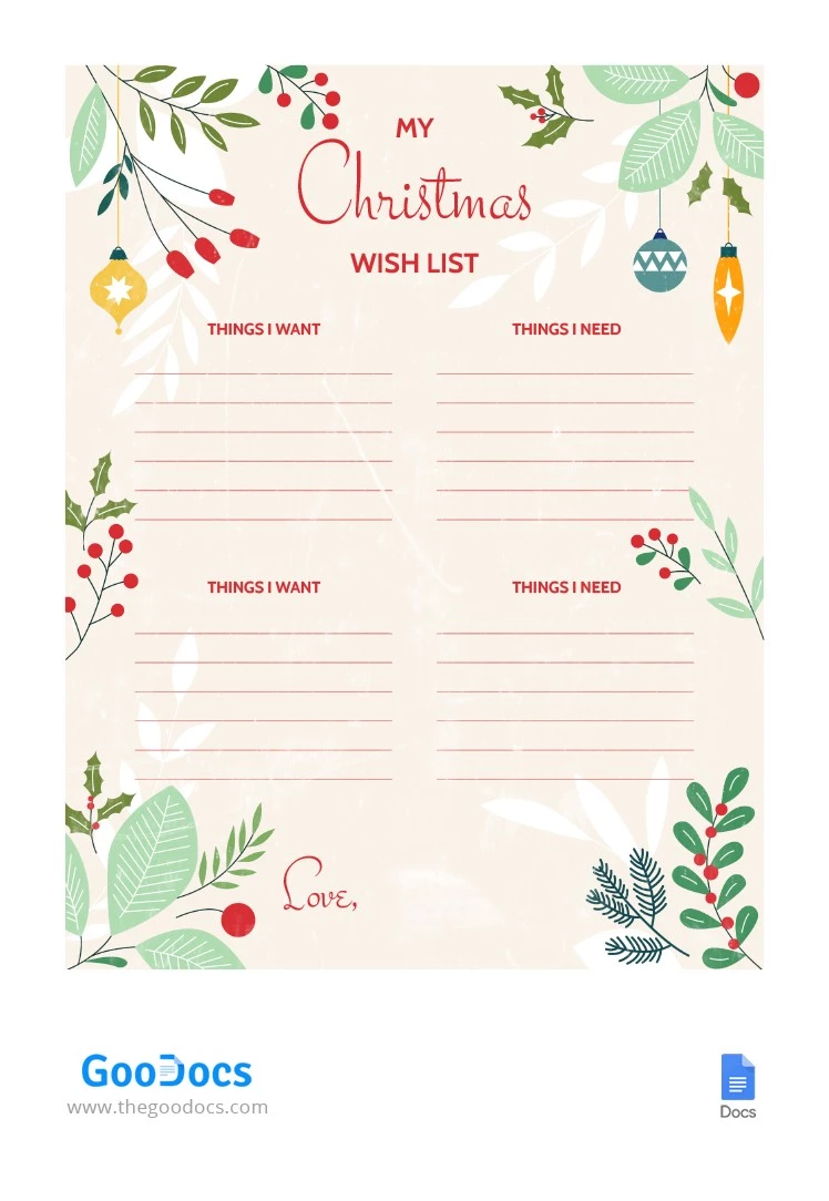 Gentle Christmas Wish List - free Google Docs Template - 10062752