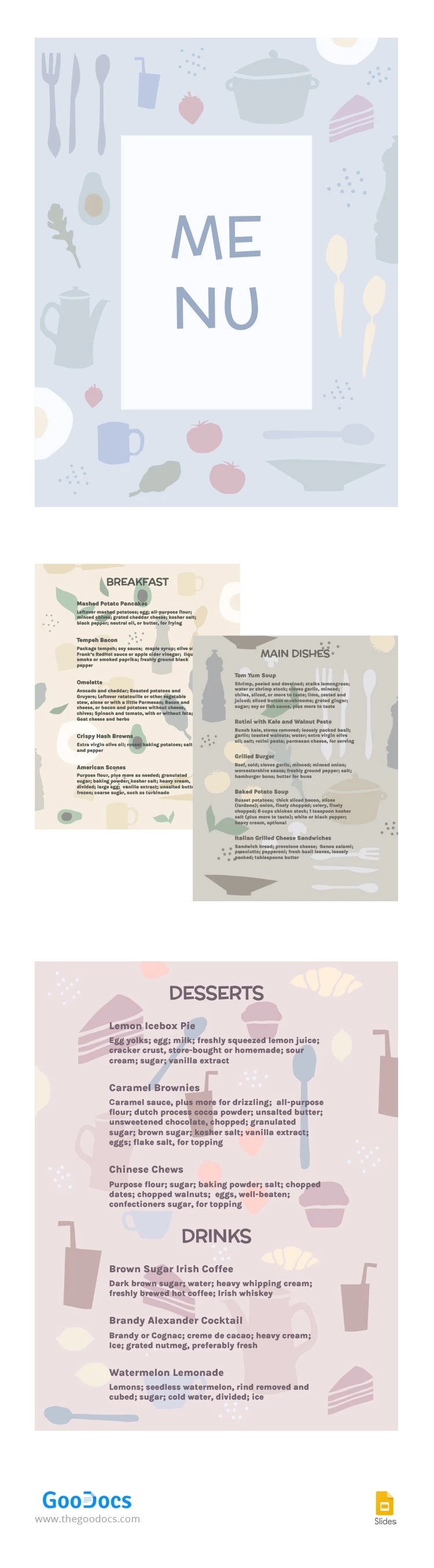 温和的插图餐厅菜单 - free Google Docs Template - 10063266