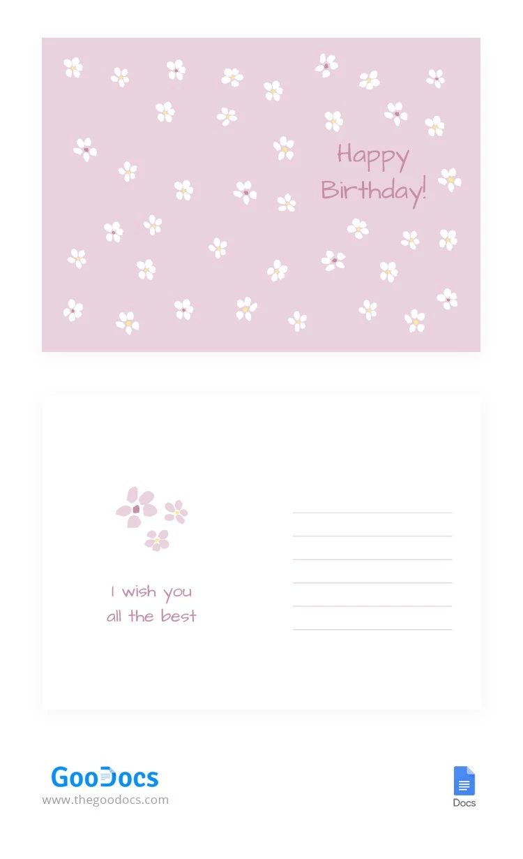 Sanfte rosafarbene Geburtstagspostkarte - free Google Docs Template - 10063747