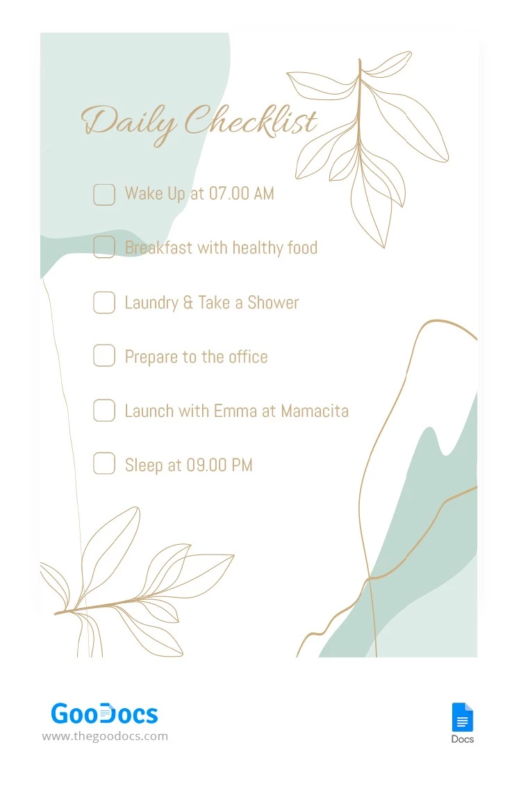 Gently Daily Checklist - free Google Docs Template - 10065153