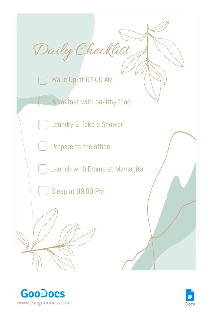 Sanfte tägliche Checkliste - free Google Docs Template - 10065153