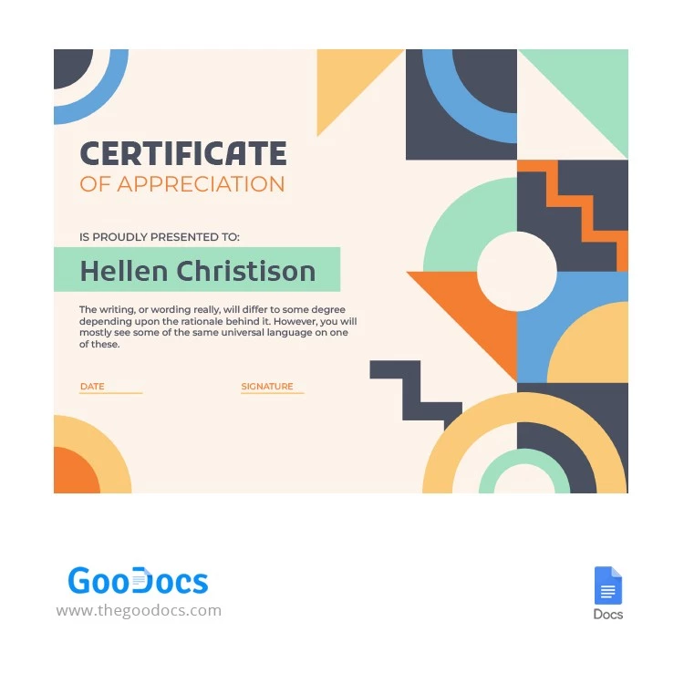 Certificat de récompense géométrique - free Google Docs Template - 10063271