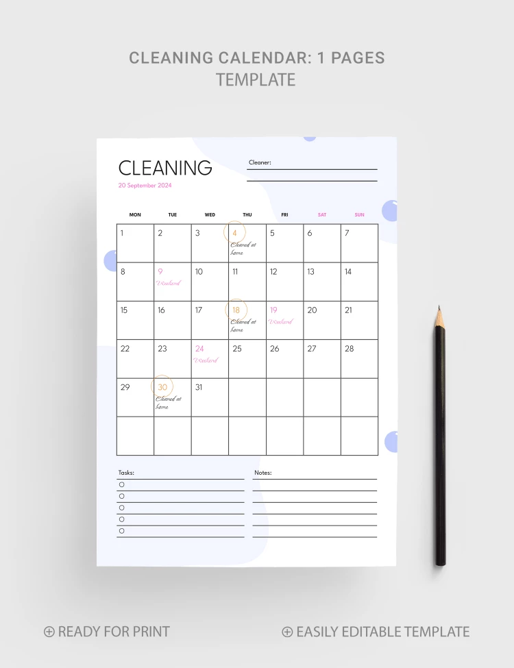 Calendario di Pulizia Geometrica - free Google Docs Template - 10068995