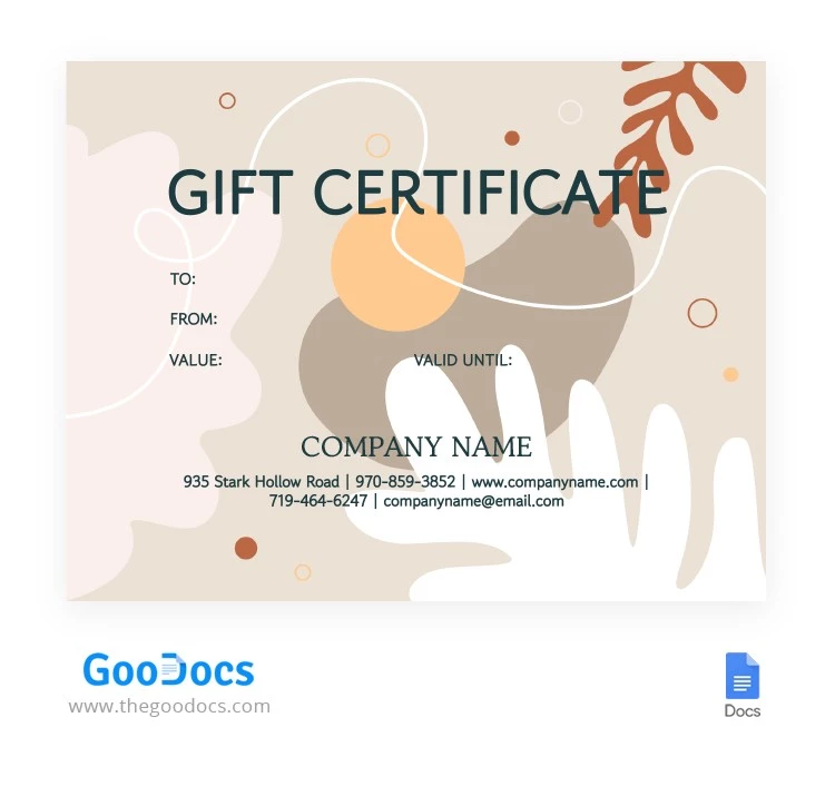 Certificato regalo con ornamenti naturali - free Google Docs Template - 10064295