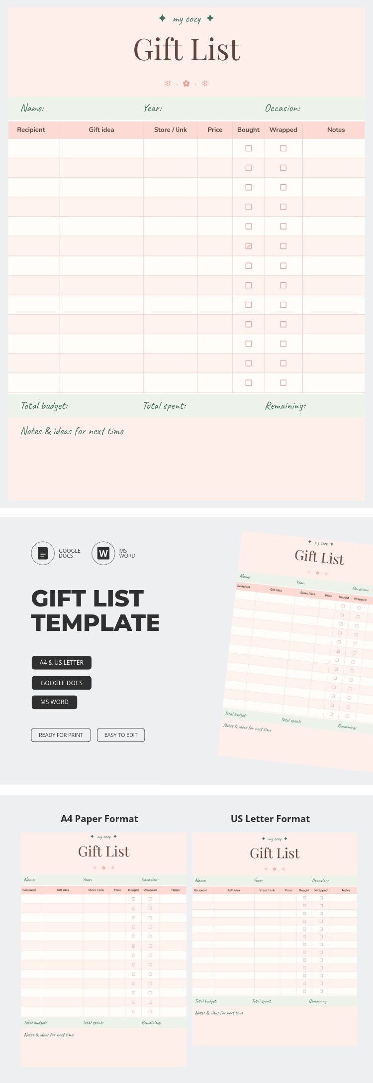 Free Gift List Template in Google Docs and Microsoft Word | thegoodocs.com