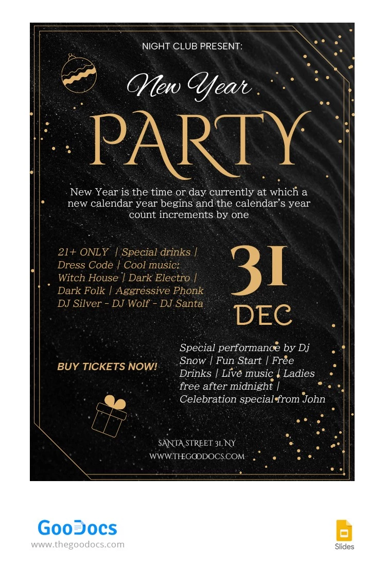 Gold New Year Flyer - free Google Docs Template - 10064896