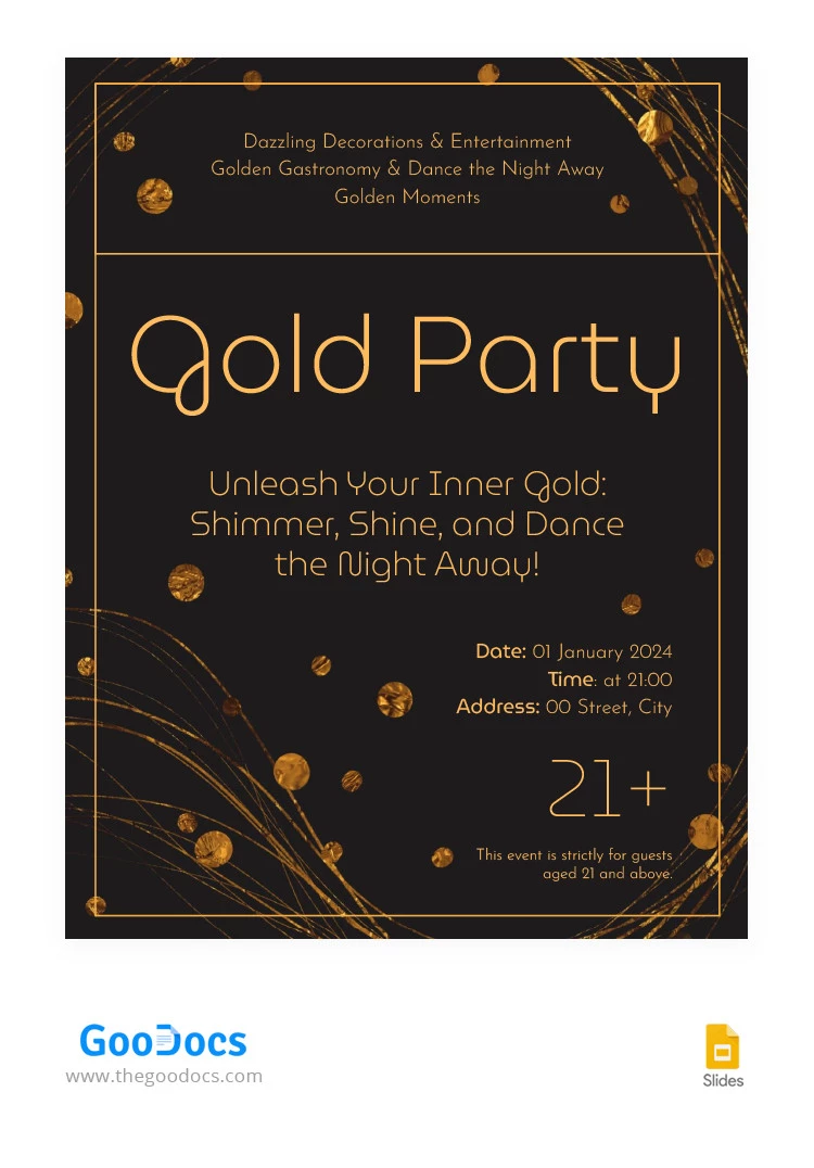 Folheto de festa de ouro. - free Google Docs Template - 10066266