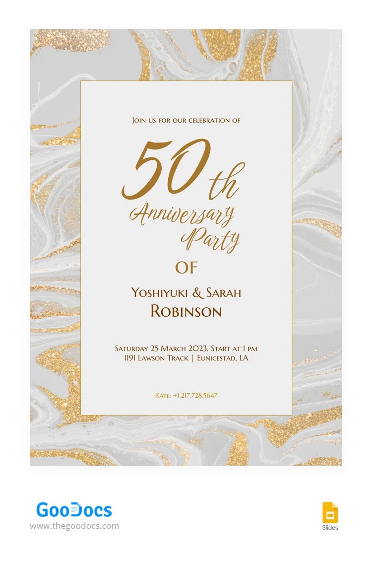 Convite dourado de 50º aniversário. - free Google Docs Template - 10064958