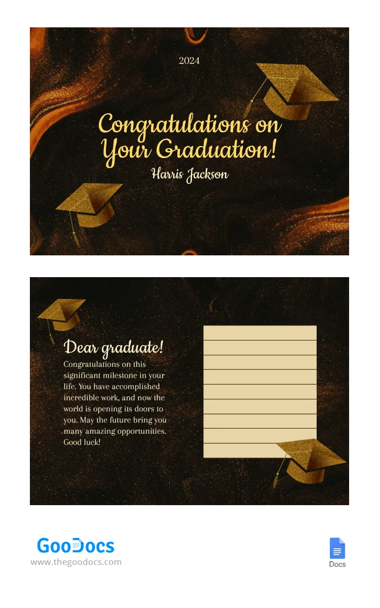 Golden Dark Graduation PostCard - free Google Docs Template - 10067269